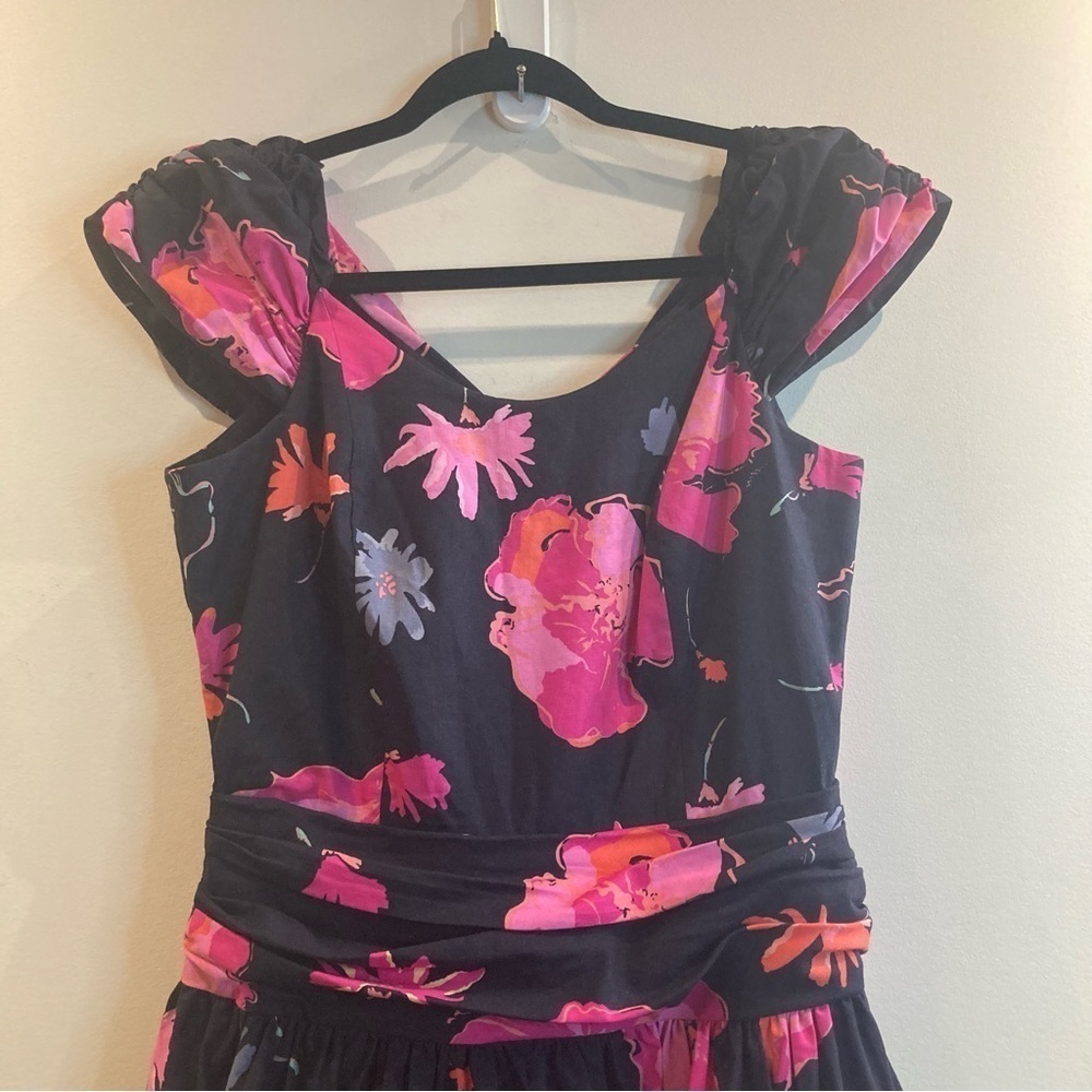 Laura Ashley Sz 14 80s Pink Black Floral Print 100% Cotton Day Dress 50s Style - Picture 3 of 11